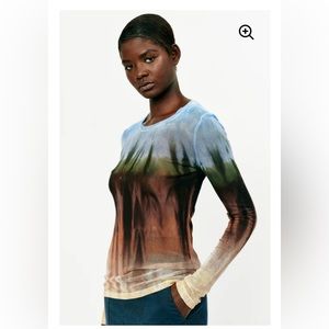 Raquel Allegra Landscape Tie Dye Cotton Mesh Long Sleeve T shirt